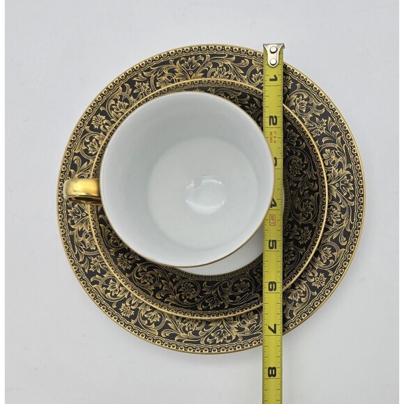 Vintage Sango China Japan Richelieu 3756 Black Gold Cup Saucer Dessert Plate Set - Picture 13 of 15